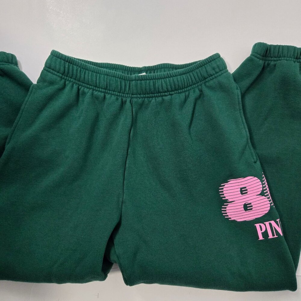 PINK by VS Ivy Fleece Campus Green Sweatpants High-Waisted Relaxed - Picture 6 of 8
